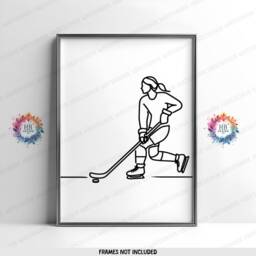 Minimal Ice Hockey Prints - Set Of 3 Posters - Line Drawing Wall Art Girls Bedroom Decor Player Gifts Kids Room - thumbnail 3