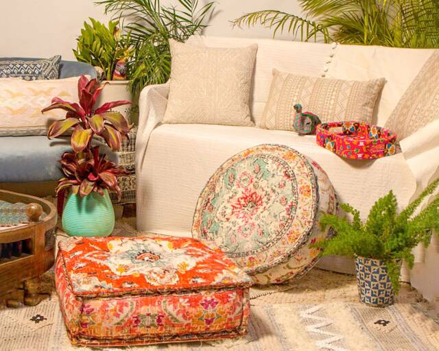 Moroccan Floor Cushion Cover Boho Cotton Pouf Ottoman - 24x8 - image 1