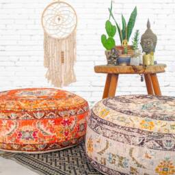 Moroccan Floor Cushion Cover Boho Cotton Pouf Ottoman - 24x8 - thumbnail 2