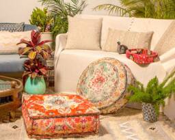 Moroccan Floor Cushion Cover Boho Cotton Pouf Ottoman - 24x8 - thumbnail 1