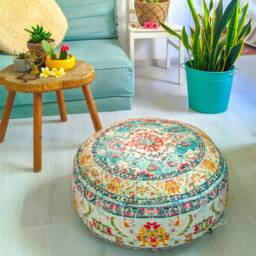 Moroccan Floor Cushion Cover Boho Cotton Pouf Ottoman - 24x8 - thumbnail 4