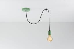 Elvin Single Ceiling Pendant Lamp - Green Swag Hook You Choose We Build Textile Cable Color Cord - thumbnail 1