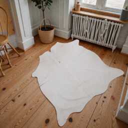 Grey & White Cowhide Rug - Modern Hair-On Leather Area - 60x53 Inches - thumbnail 2