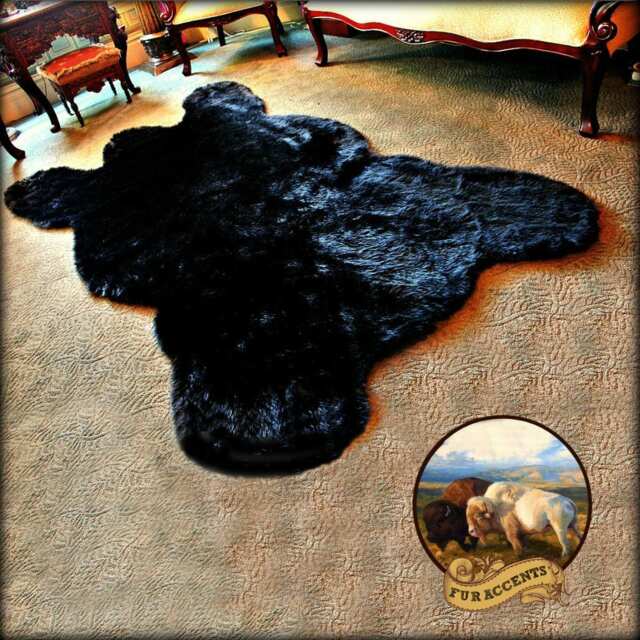 Black Faux Fur Pelt Rug - Handmade Bear Skin Accent - image 1