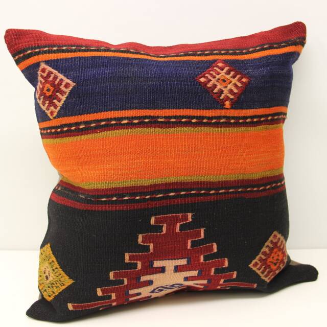 Handmade Kilim Pillow Cover 20x20, Vintage Turkish Oriental Cushion - image 1