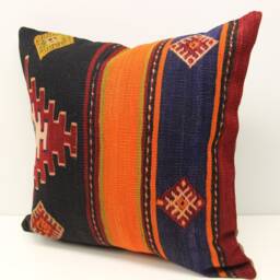 Handmade Kilim Pillow Cover 20x20, Vintage Turkish Oriental Cushion - thumbnail 3