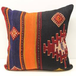 Handmade Kilim Pillow Cover 20x20, Vintage Turkish Oriental Cushion - thumbnail 2