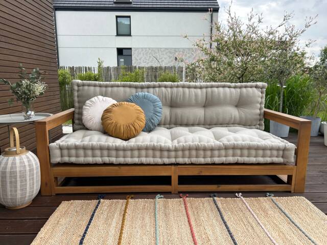 Bench Cushion, French Style Seat With Backrest, Custom Size Sofa Window Seat, Outdoor Floor Cushion - image 1