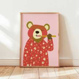 Cute Bear Poster, Kids Bathroom Wall Art Print, Brushing Teeth Animal Illustration, Nursery Decor, Funny Bedtime Routine Artwork - thumbnail 4