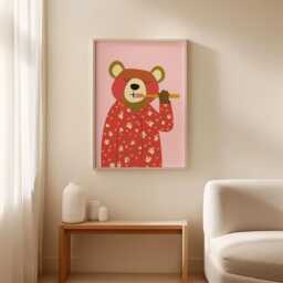 Cute Bear Poster, Kids Bathroom Wall Art Print, Brushing Teeth Animal Illustration, Nursery Decor, Funny Bedtime Routine Artwork - thumbnail 3
