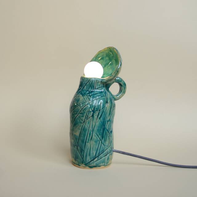 Teal Ceramic Table Lamp, Glossy Finish Bedside Light, Minimalist Modern Nightstand Decor - image 1