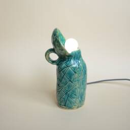 Teal Ceramic Table Lamp, Glossy Finish Bedside Light, Minimalist Modern Nightstand Decor - thumbnail 2