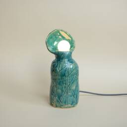 Teal Ceramic Table Lamp, Glossy Finish Bedside Light, Minimalist Modern Nightstand Decor - thumbnail 3