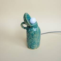 Teal Ceramic Table Lamp, Glossy Finish Bedside Light, Minimalist Modern Nightstand Decor - thumbnail 4