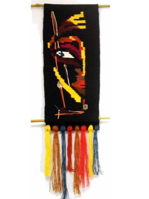 "Woven Wall Hanging, Art Tapestry, Handwoven Home Decor, Boho Fiber Art, Handmade Art Gift ""The Mask - Scene Of A Woman" - image 1