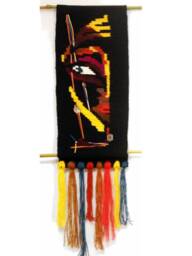 "Woven Wall Hanging, Art Tapestry, Handwoven Home Decor, Boho Fiber Art, Handmade Art Gift ""The Mask - Scene Of A Woman" - thumbnail 1