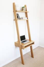 Small, Oak, Mid Century, Floating Desk, Dressing Table With Shelves {Shown in Oak} - thumbnail 1