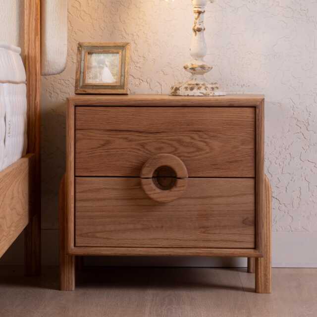Handmade Solid Oak Nightstand With Two Drawers - Scandinavian Minimalist Bedside Table, Modern Wooden - image 1