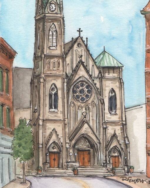 st. Francis De Sales Church Watercolor Print, Cincinnati, Ohio - image 1