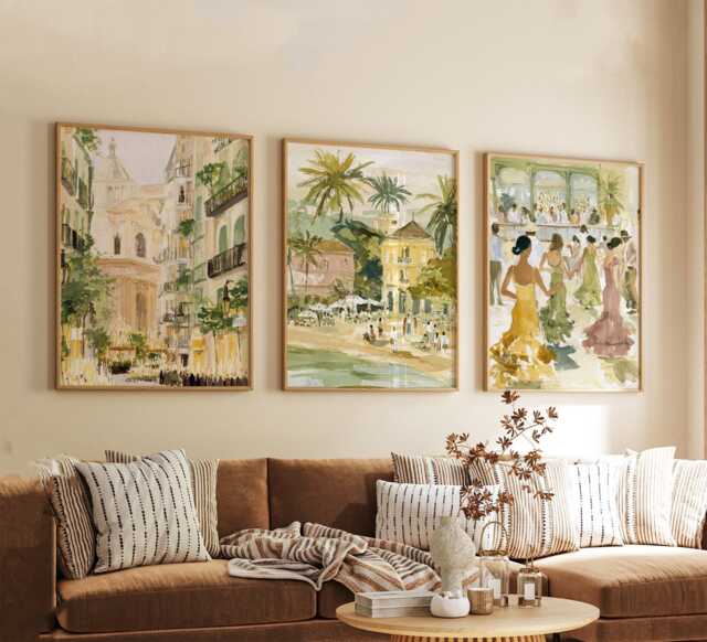Set Of 3 M??laga Posters, Spain Travel Wall Art, Mediterranean Coastal Print Set, Modern Artwork, Spanish Home Decor, Warm Earth Tone Style - image 1