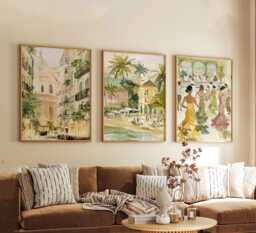 Set Of 3 M??laga Posters, Spain Travel Wall Art, Mediterranean Coastal Print Set, Modern Artwork, Spanish Home Decor, Warm Earth Tone Style - thumbnail 1