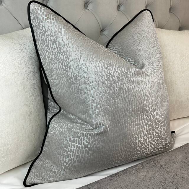 Luxury Cushion Cover, Pillow Cover Contrasting Black Piping Designer Prestigious Textiles Antelope Fabric, Dove - Grey/Interior - image 1