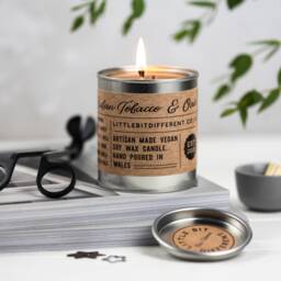 Oak & Tobacco Scented Candle Vegan Soy Wax, 40-45 Hour Burn