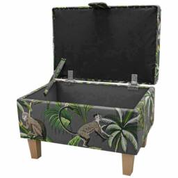 Handmade Monkey Grey Botanical Storage Ottoman - Tropical Animal Palm Tree Fabric Bespoke British Made - thumbnail 2