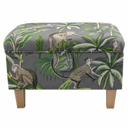 Handmade Monkey Grey Botanical Storage Ottoman - Tropical Animal Palm Tree Fabric Bespoke British Made - thumbnail 3