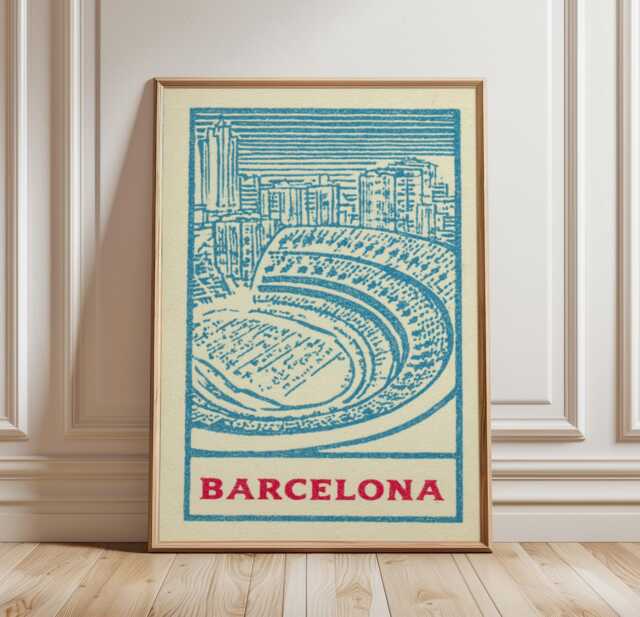 Barcelona Travel Poster - Camp Nou Stadium Art Blue & Cream Graphic Print - image 1
