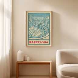 Barcelona Travel Poster - Camp Nou Stadium Art Blue & Cream Graphic Print - thumbnail 3
