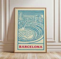 Barcelona Travel Poster - Camp Nou Stadium Art Blue & Cream Graphic Print - thumbnail 1