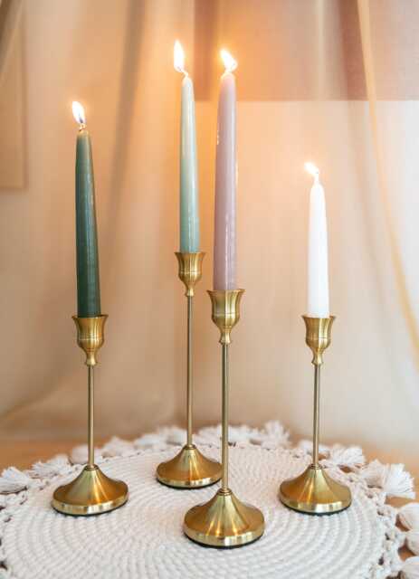 Gold Metal Taper Candle Holders Slim Modern Brass-style Candlesticks - 3 Heights Sold Individually As Set - image 1