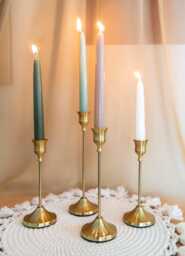 Gold Metal Taper Candle Holders Slim Modern Brass-style Candlesticks - 3 Heights Sold Individually As Set
