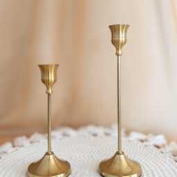 Gold Metal Taper Candle Holders Slim Modern Brass-style Candlesticks - 3 Heights Sold Individually As Set - thumbnail 4