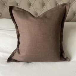 Mocha Brown Pillow Cover, Neutral Linen Cushion Large Scatter Cushions, Boho Home Decor, Oxford Edging Sham - thumbnail 3