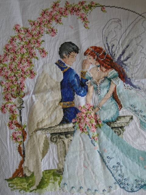 Butterfly Fairy Princess & Prince, Large Beaded Cross Stitch, Stitch Wall Hanging, Completed Ready To Frame - image 1
