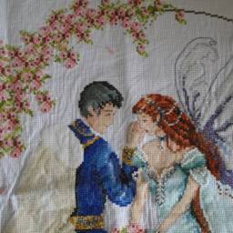 Butterfly Fairy Princess & Prince, Large Beaded Cross Stitch, Stitch Wall Hanging, Completed Ready To Frame - thumbnail 2