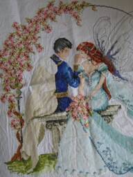 Butterfly Fairy Princess & Prince, Large Beaded Cross Stitch, Stitch Wall Hanging, Completed Ready To Frame - thumbnail 1
