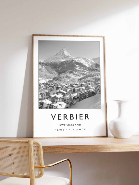 Verbier Ski Poster Switzerland Black & White Photography Print - image 1