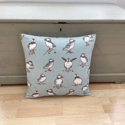 Atlantic Puffin Pillow Cover Set Duck Egg Blue Linen Coastal Cushions - thumbnail 2