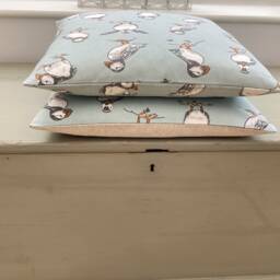 Atlantic Puffin Pillow Cover Set Duck Egg Blue Linen Coastal Cushions - thumbnail 3