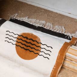 Block Printed Cotton Runner Rug 2x6 Handmade Dhurrie Rug - thumbnail 3