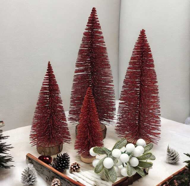 Glittery Red Mini Christmas Tree Small Artificial Bottle Brush Tree - image 1