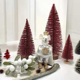 Glittery Red Mini Christmas Tree Small Artificial Bottle Brush Tree - thumbnail 2