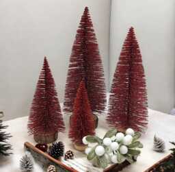 Glittery Red Mini Christmas Tree Small Artificial Bottle Brush Tree - thumbnail 1