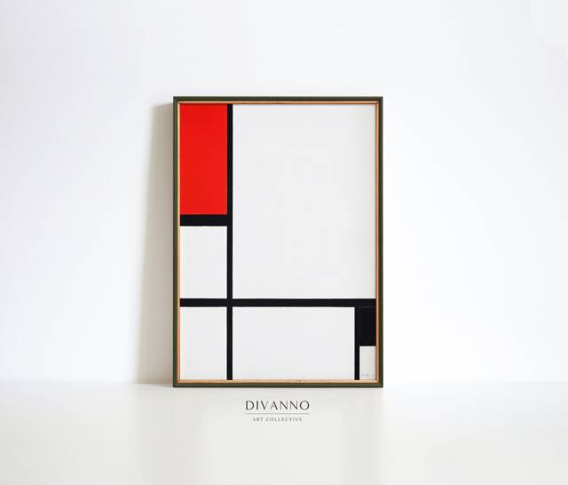 Piet Mondrian Geometric Abstract Art Print, Minimalist Red & Black Wall Art, Mid-Century Modern Bauhaus Poster, Contemporary Home Decor - image 1