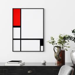 Piet Mondrian Geometric Abstract Art Print, Minimalist Red & Black Wall Art, Mid-Century Modern Bauhaus Poster, Contemporary Home Decor - thumbnail 3