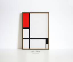Piet Mondrian Geometric Abstract Art Print, Minimalist Red & Black Wall Art, Mid-Century Modern Bauhaus Poster, Contemporary Home Decor - thumbnail 1