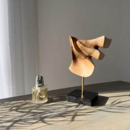 Walnut Wood Sculpture - Hand Carved Abstract Organic Art Minimalist Interior Decor Velora - thumbnail 2